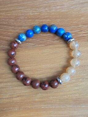 Mahogany Obsidian, Lapis Lazuli & Champagne Quartz Bead Stretch Bracelet